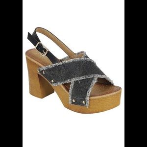 Dark Denim Platform Chunky Heel Sandals